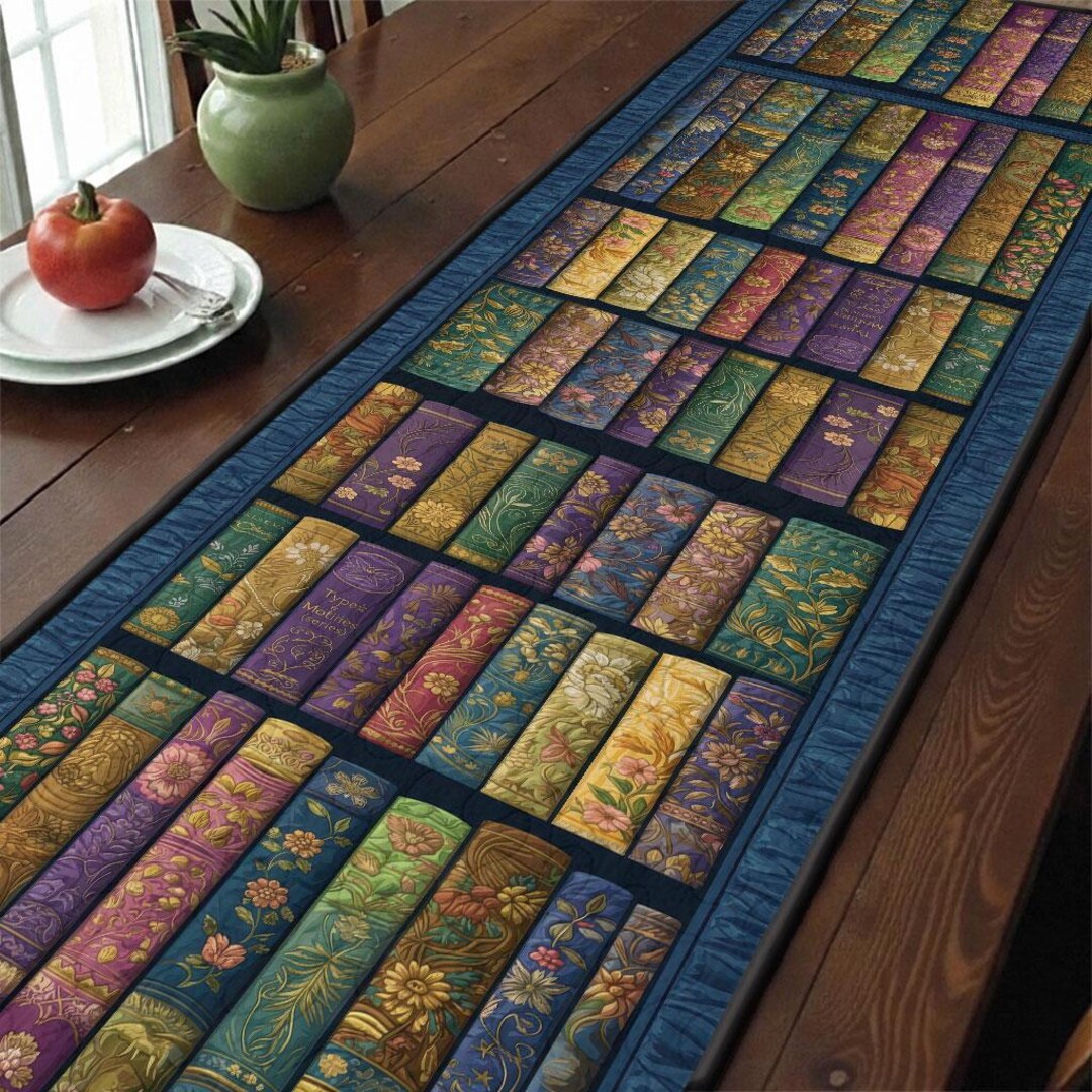 Library Study Table Mat Library Books Quilted Table Runner, Bookcase Table Decor, Literary ...