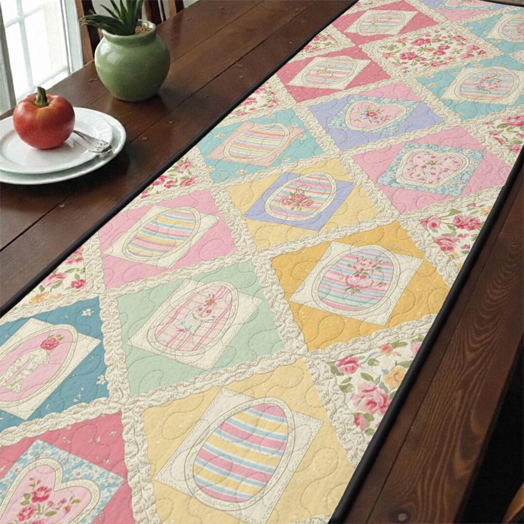 Pastel Easter Egg Patchwork Quilt Table Runner, Pink Blue Table Decor ...