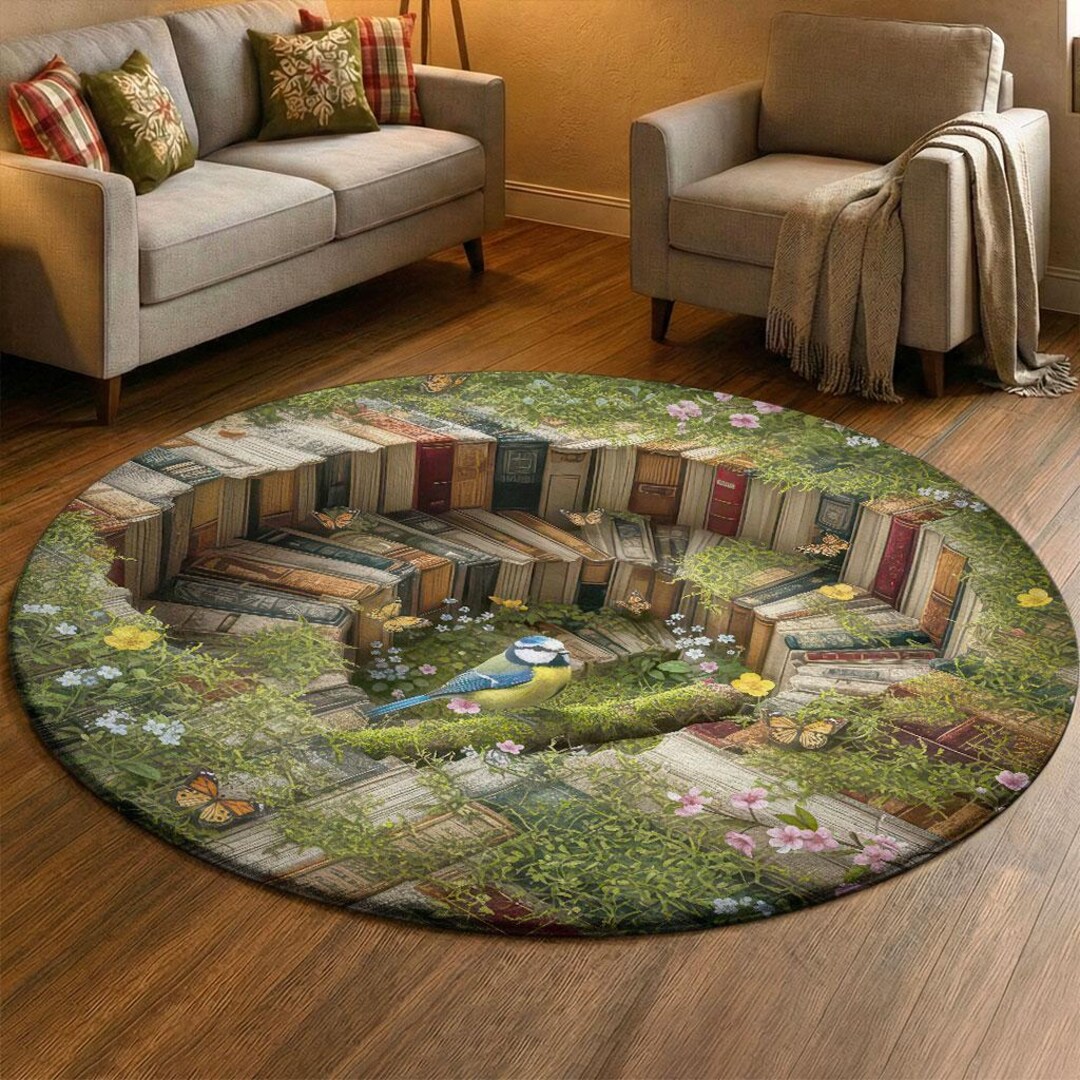 Llibrary Rugs 3D Library Book Spring Rug, Blue Bird Butterfly Carpet, Nature ...