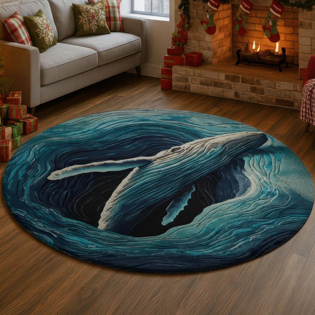 3D Humpback Whale Sea Swirl Rug, Deep Turquoise Ocean Vortex Carpet ...