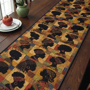 Black Girl Magic Quilted Table Runner, Silhouette Art Table Decor, Colorful Pattern Patchwork Quilt, Feminine Home Decor, Afro Table Mat