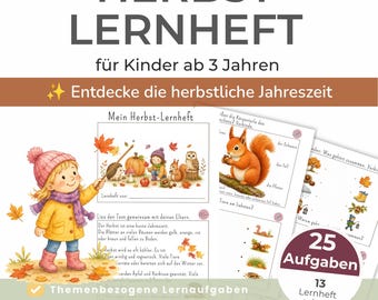Herbst Lernheft ab 3 Jahren | Vorschulübungen, Rätsel, Zählen & Feinmotorik