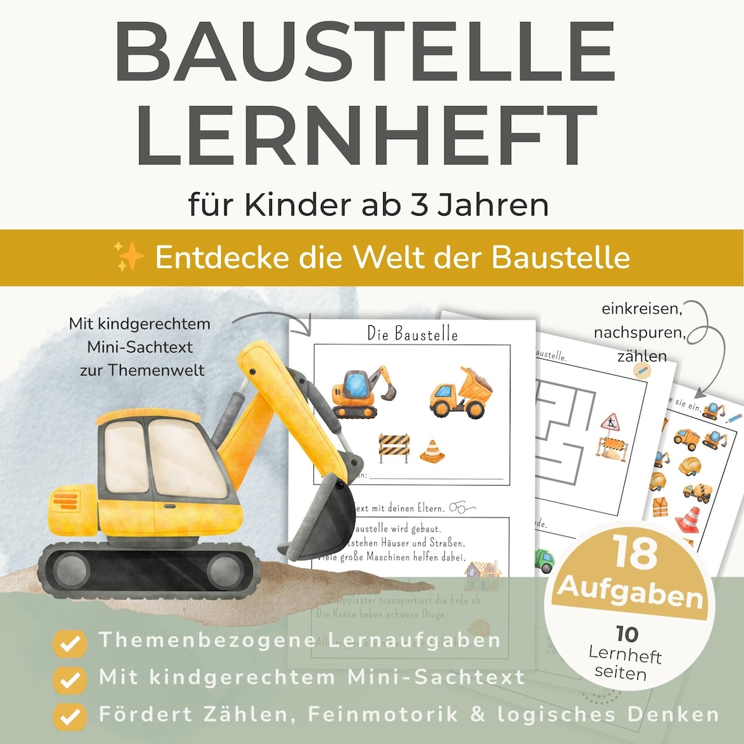 Construction Site Learning Booklet for Ages 3 and up – Counting ...