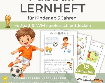 Fußball Lernheft Kinder 3–5 | Fußball Arbeitsblätter Kindergarten | WM Aktivitäten Kinder | Vorschule Übungen | PDF Download
