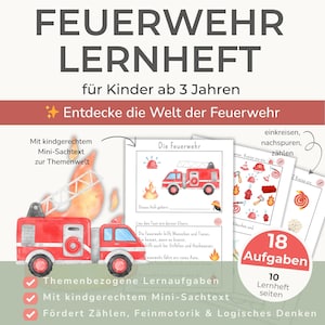 Feuerwehr Lernheft für Kinder 3–4 Jahre | Kindergarten Arbeitsblätter | Feuerwehr Aktivitäten | Vorschule Übungen | Zählen Formen Motorik