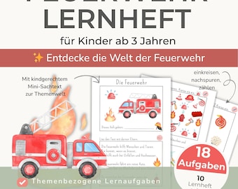 Firefighter Learning Booklet for Children 3-4 Years | Kindergarten Worksheets | Firefighter Activities | Preschool Exercises | Counting, Shapes, Motor Skills