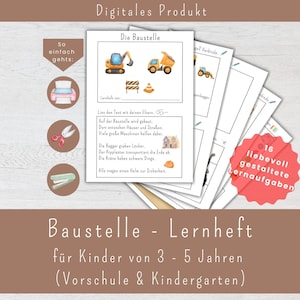 Folleto de aprendizaje sobre la obra en construcción para niños de 3 años en adelante: contar, comparar y resolver rompecabezas a través del juego