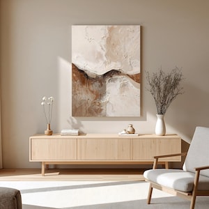 Abstract Japandi Canvas Wall Art – Wabi Sabi Minimalist Textured Beige Painting for Modern Home Decor