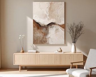 Abstract Japandi Canvas Wall Art – Wabi Sabi Minimalist Textured Beige Painting for Modern Home Decor