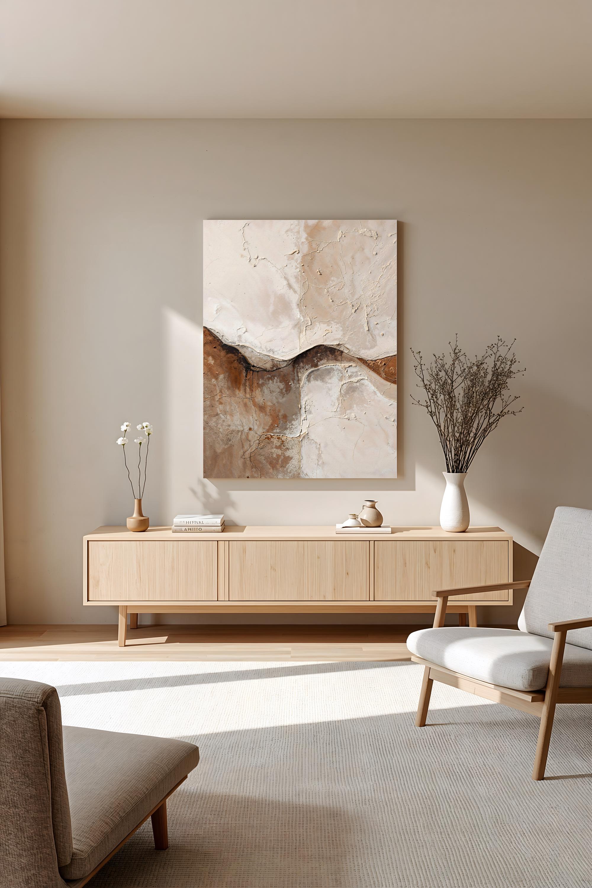 Abstract Japandi Canvas Wall Art – Wabi Sabi Minimalist Textured Beige ...