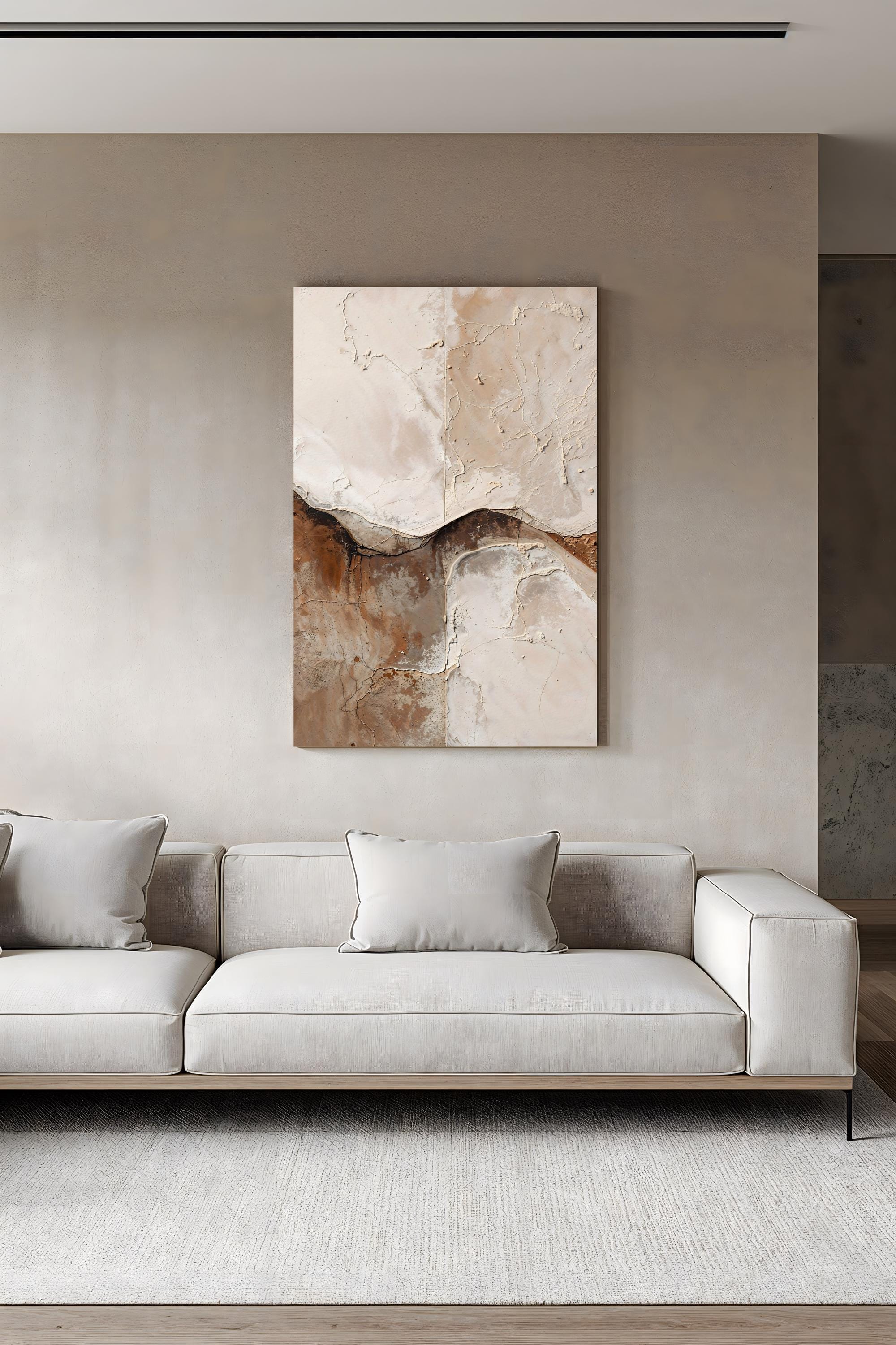 Abstract Japandi Canvas Wall Art – Wabi Sabi Minimalist Textured Beige ...