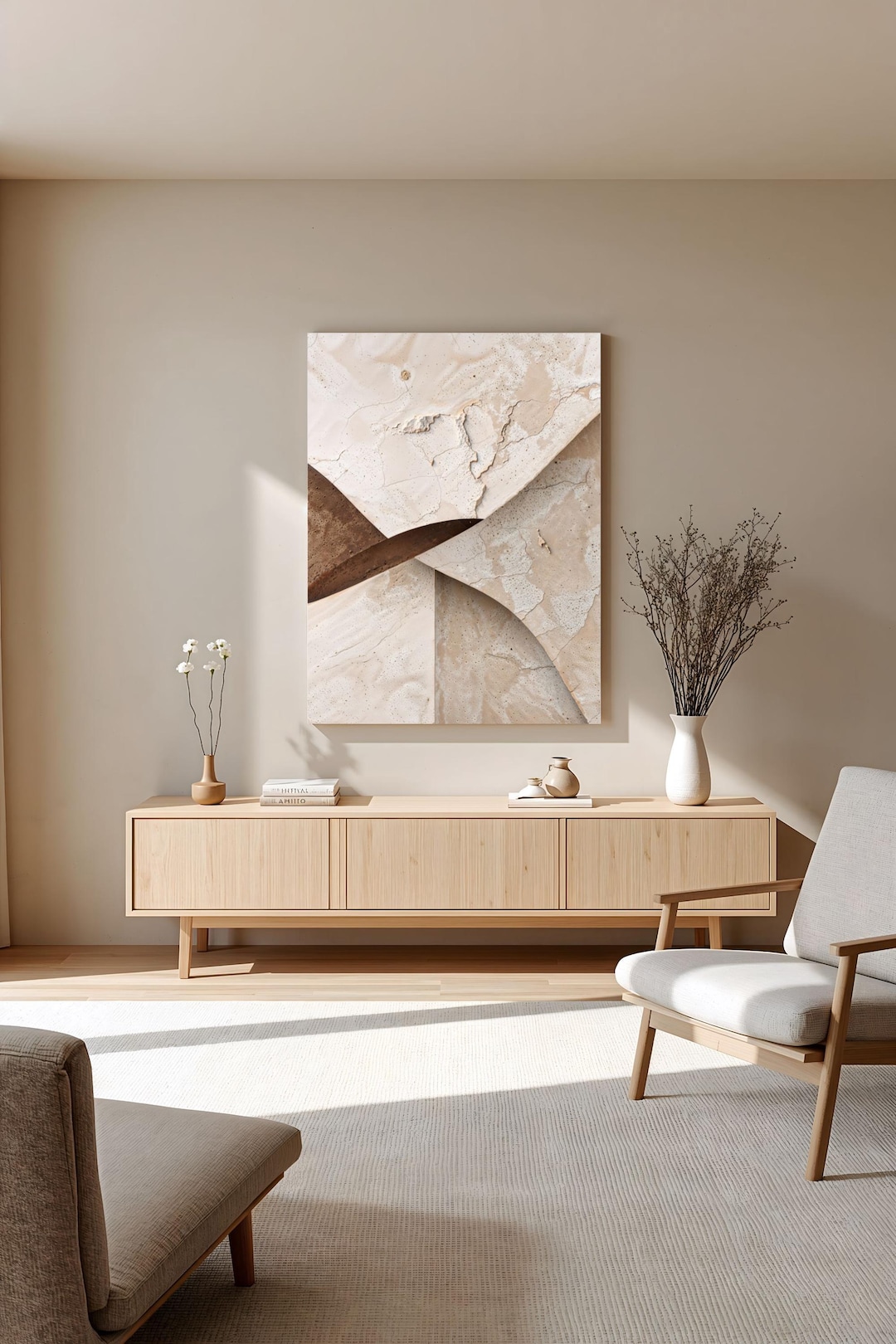 Wabi Sabi Textured Japandi Canvas Wall Art – Beige Minimalist Abstract ...