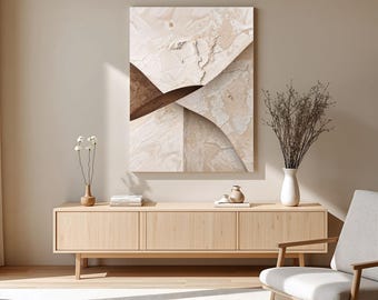 Wabi Sabi Japandi Leinwand Wandkunst - Beige minimalistische abstrakte Malerei auf gespannter matter Leinwand, neutrales, modernes Wohndekor