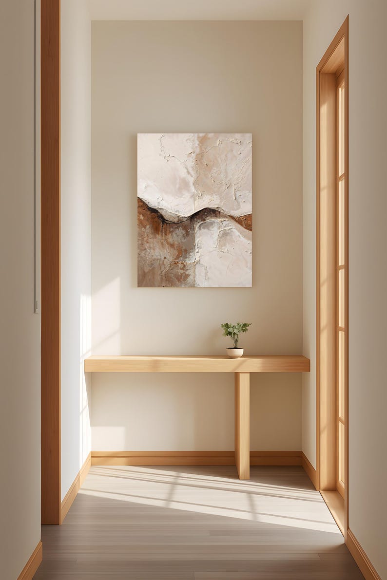Abstract Japandi Canvas Wall Art – Wabi Sabi Minimalist Textured Beige ...