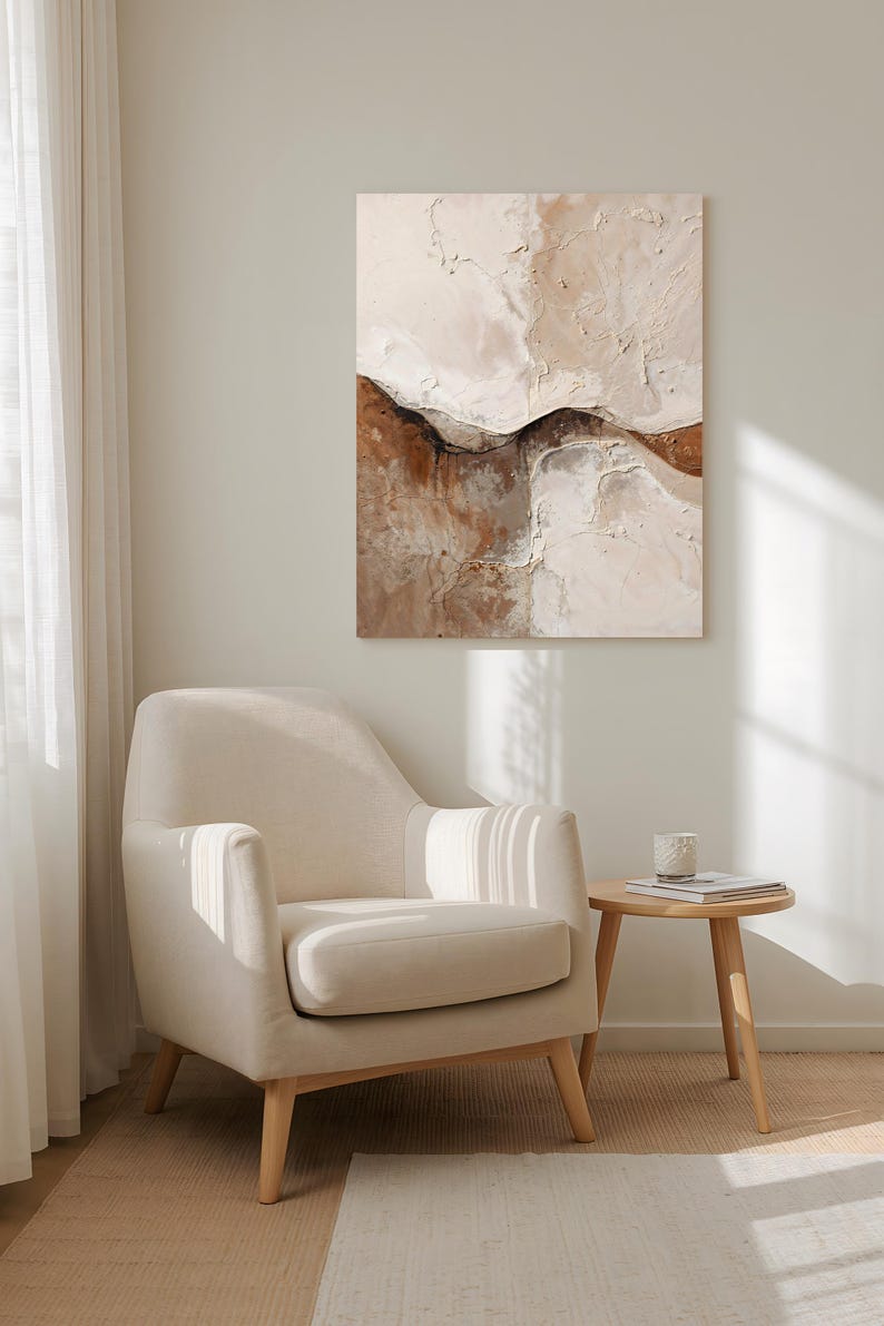Abstract Japandi Canvas Wall Art – Wabi Sabi Minimalist Textured Beige ...