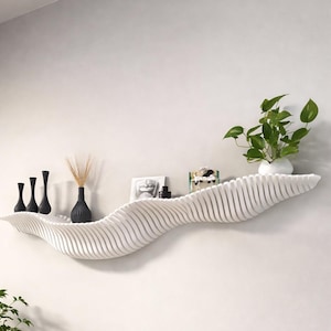 DynaShelf – Sculptural Wave Wall Shelf | 3D Printed Ribbed Floating Shelf | Modern Minimalist Wall Décor image 1