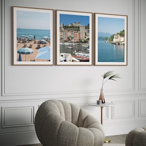 Amalfi Coast Prints Set of 3  | Amalfi wall art coast print | Digital downloadable coastal beach theme prints | blue and pink neutral theme