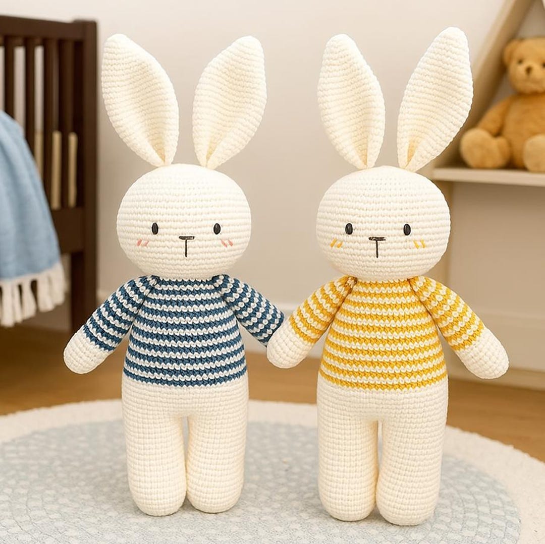 Crochet Bunny Pattern PDF – Amigurumi Rabbit Toy With Striped Sweater ...