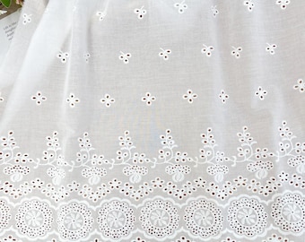 Cotton Lace Fabric Off White Eyelet Scalloped Borders  Retro Cotton Lace,Scalloped Edge Fabric, Eyelet Cotton Lace