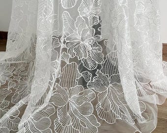 Embroidery Lace Fabric in Off White, Soft Floral Tulle lace fabric,For Girl Dress Tutu Dress Wedding Dress Bridal Veil