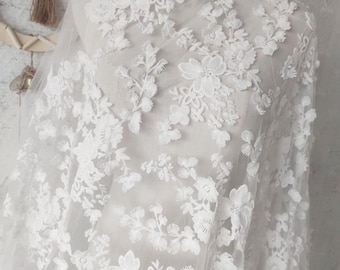 3d Flower Lace Fabric White Soft Tulle lace fabric For Wedding Dress Bridal Dress Veil Girl Dress Tutu Dress 1 yard