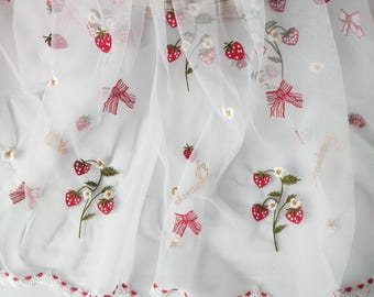Strawberry Cake Pattern Soft Tulle lace fabric for Prom Dresses, Princess Dress, Wedding Dress 1 yards