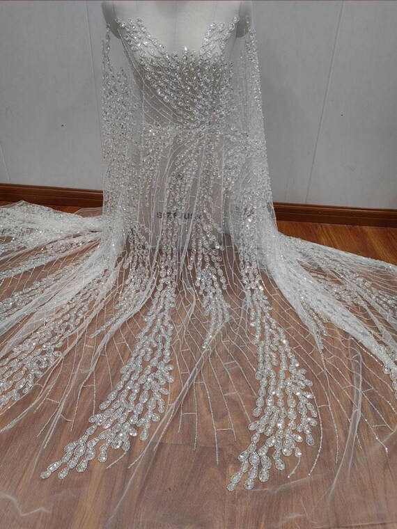 Floral Leaves Lace Bridal Wedding Dress,sequin Beaded Lace Fabric,quality  Embroidery Beaded Fabric by the Yard for Bridal Dresses & Apparel - Etsy  New Zealand