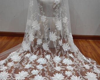 White heavy Sequin beaded Lace Fabric, Bridal Floral Lace for Wedding Dress , Embroidery Leaf Tulle beading lace by the yard