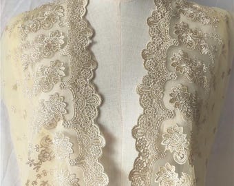 Gold Lotus Embroidery Floral Bridal Lace Fabric Wedding Fabric for wedding bridal lace dress veil lace 1 yard 51" width