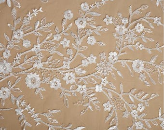 Boho ivoire broderie florale dentelle perles dentelle robe de mariée mariée, rayonne broderie tulle fleur guipure tissu géométrique