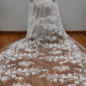 3D Beaded Lace Fabric Rayon Embroidery Tulle flower applique fabric by the yard