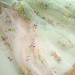 Light Pink Light Gren Tulle Delicate Small Floral Flower Embroidered Lace Fabric  for wedding bridal lace dress veil lace 1 yard 51" width