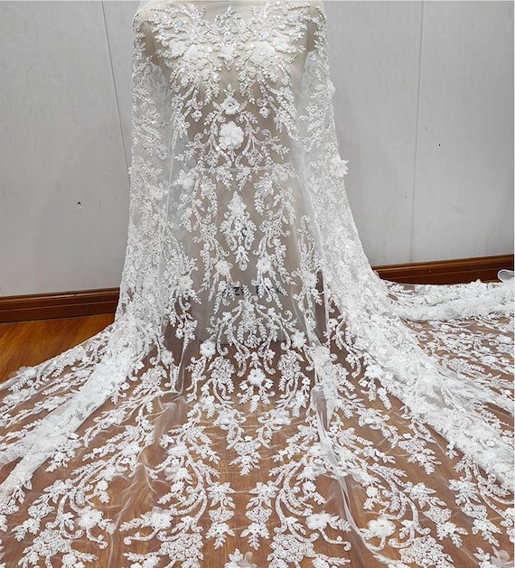 Ivory Heavy Sequin Beaded Lace Fabric,beading Lace Bridal Wedding Dress,  Rayon Embroidery Tulle Flower Guipure Geometric Fabric by the Yard - Etsy  Israel