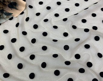 Tulle Black Flocking Polka Dot Bridal Lace Fabric For Wedding Dress, Bridal Veil, Girl dress, Prom Gown 1 Yard
