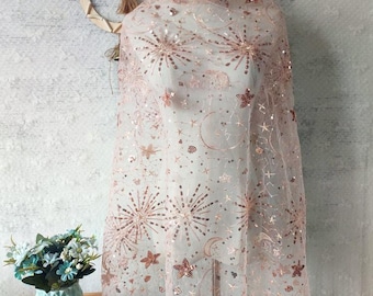 Tulle Sequin Star Moon Embroidery Lace Fabric For Girl Dress Tutu Dress Wedding Dress Bridal Veil 1 yard