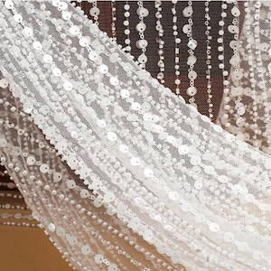 Lussuoso tessuto in tulle floreale con paillettes, perline floreali, per abito da sposa francese, ricamo a rete, fiori in tulle