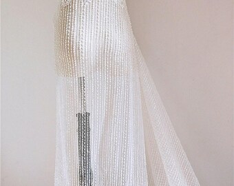 White Ivory heavy Sequin beaded Lace Fabric,for Bridal Wedding Dress, Mesh Embroidery Tulle flower applique fabric by the yard