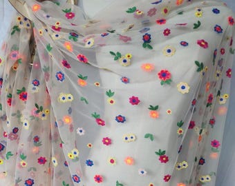 colorful flower floral lace fabric ball gown floral wedding lace fabric For Wedding Gown, Bridal Dress, Summer Dress, Party Dress