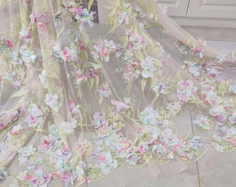 3D flower colorful mesh embroidery lace fabric,for girls bady , wedding dresses, prom dresses Tutu Skirt, veil, Party Decoration