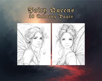 Reinas de las Hadas – Retratos de Fantasía Encantadores / Páginas para Colorear para Adultos, Hadas Fantásticas, Mujeres Mágicas