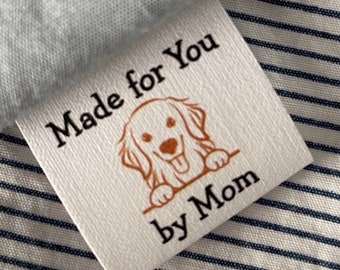 Custom sewing labels, sew in cotton, precut, loop fold sewingtags/labels with DOG BREED of choice, yorkie, Great Dane & more!