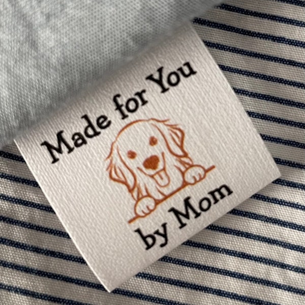 Custom sewing labels, sew in cotton, precut, loop fold sewingtags/labels with DOG BREED of choice, yorkie, Great Dane & more!