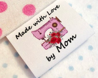 Custom   Custom sew in cotton, precut, loop fold sewingtags/labels with sewing machine graphic to add a personal touch!*