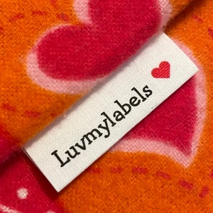 Custom   Precut Custom, fray-less, folded sewing labels/tags with heart graphic for personal touch!*