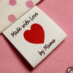 Custom   Precut frayless Custom fabric sew in loop fold, 2 sided Sewing labels With heart graphic!*