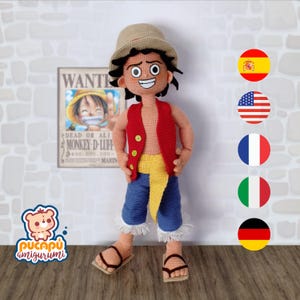 Pirate Monkey D. Luffy - Amigurumi Pattern PDF - Crochet Pattern PDF - Spanish, English, French, Italian, German.