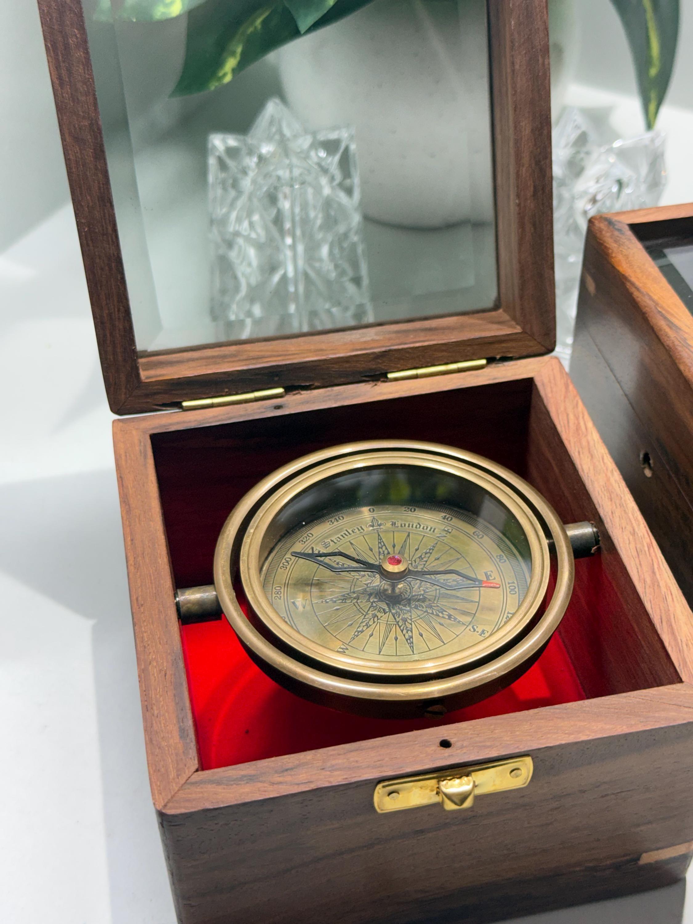 Gimble Compass Personalized Brass Gimbal Compass With Wooden Box, 3 Inch Nautical ...