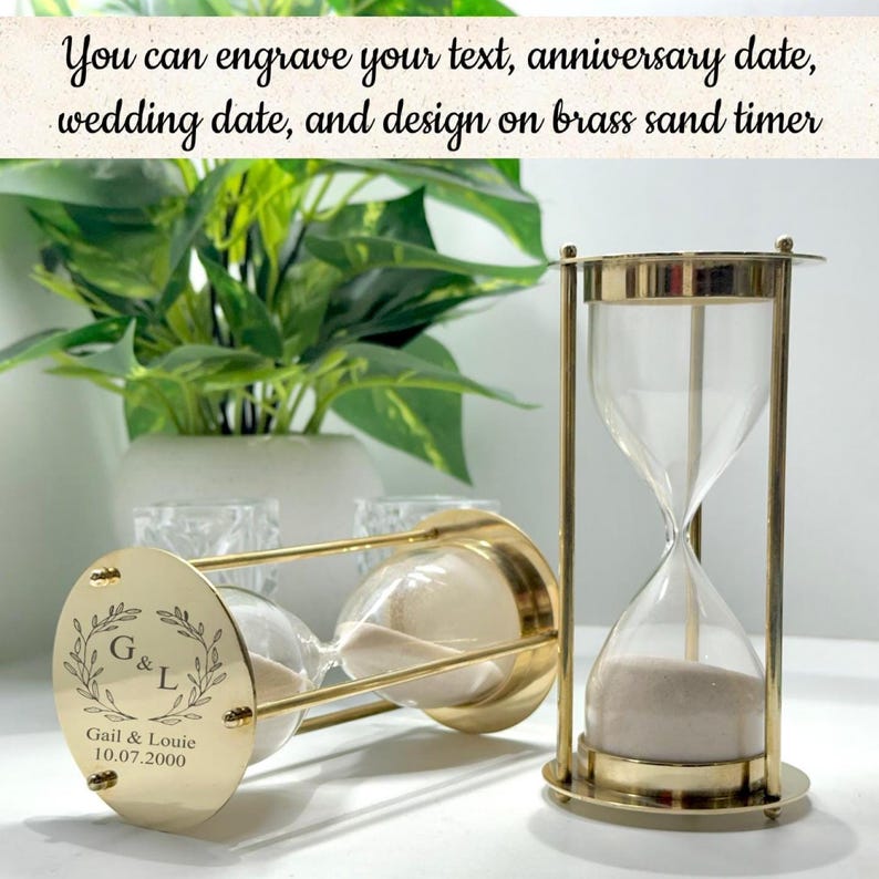 Personalized Brass Hourglass – 5 Minute Fillable Sand Timer, Wedding ...