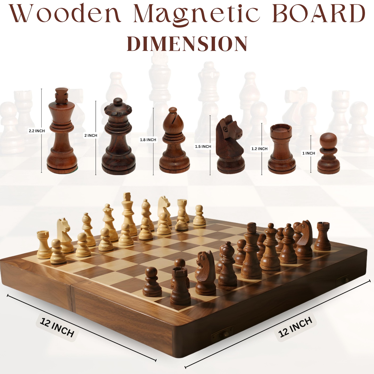 Personalized Handcrafted Wooden Chess Set - 12 inch, without engraving