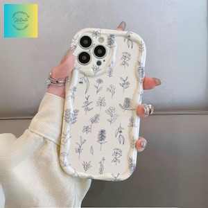 Minimal Botanical iPhone Case – Glossy 3D Wavy Bumper, Shockproof TPU Retro Floral Cover for iPhone 16/15/14/13/12/11 Pro Max